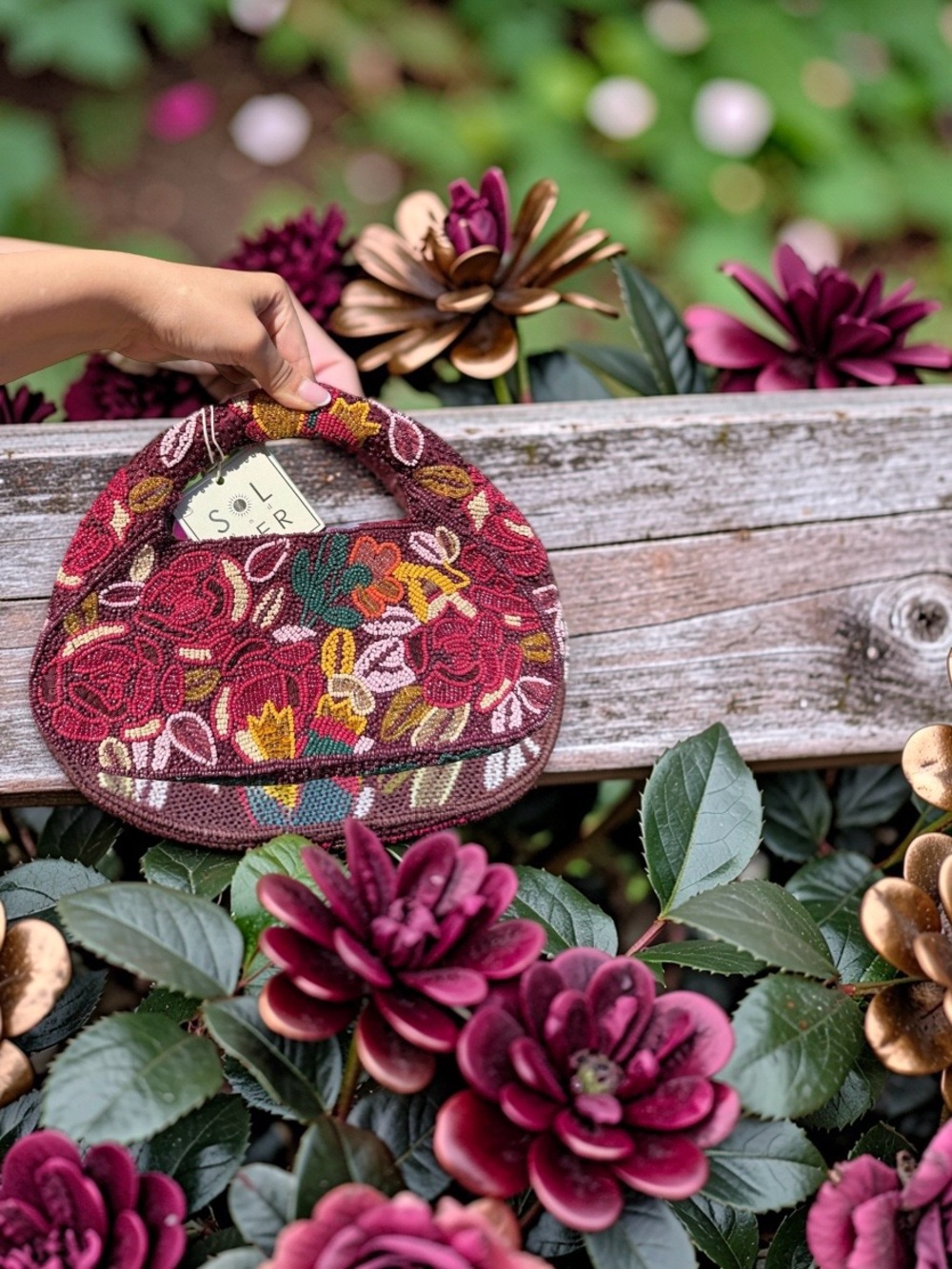 Beaded Floral Red Women’s Handbag